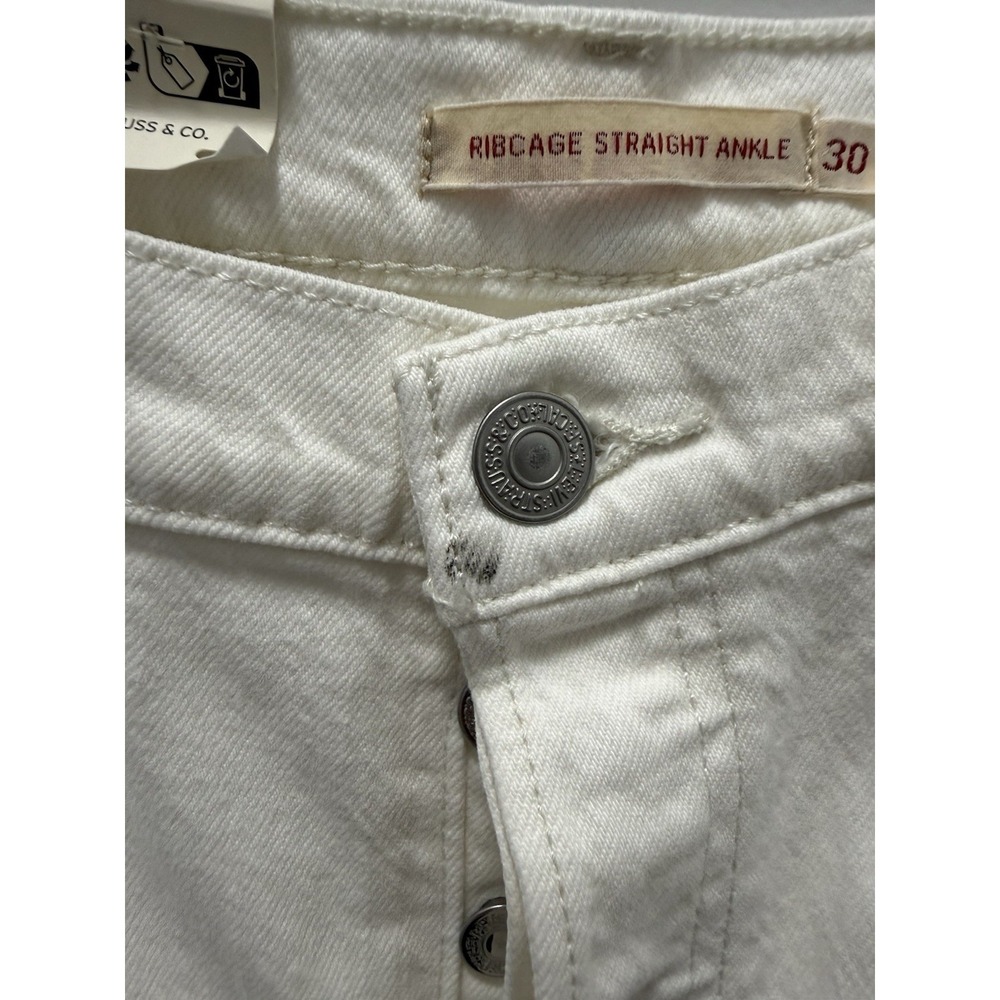 Levi's Ribcage Straight Ankle White Jeans Levis Size 30x29 NWT Flaw See Pics - Picture 7 of 13